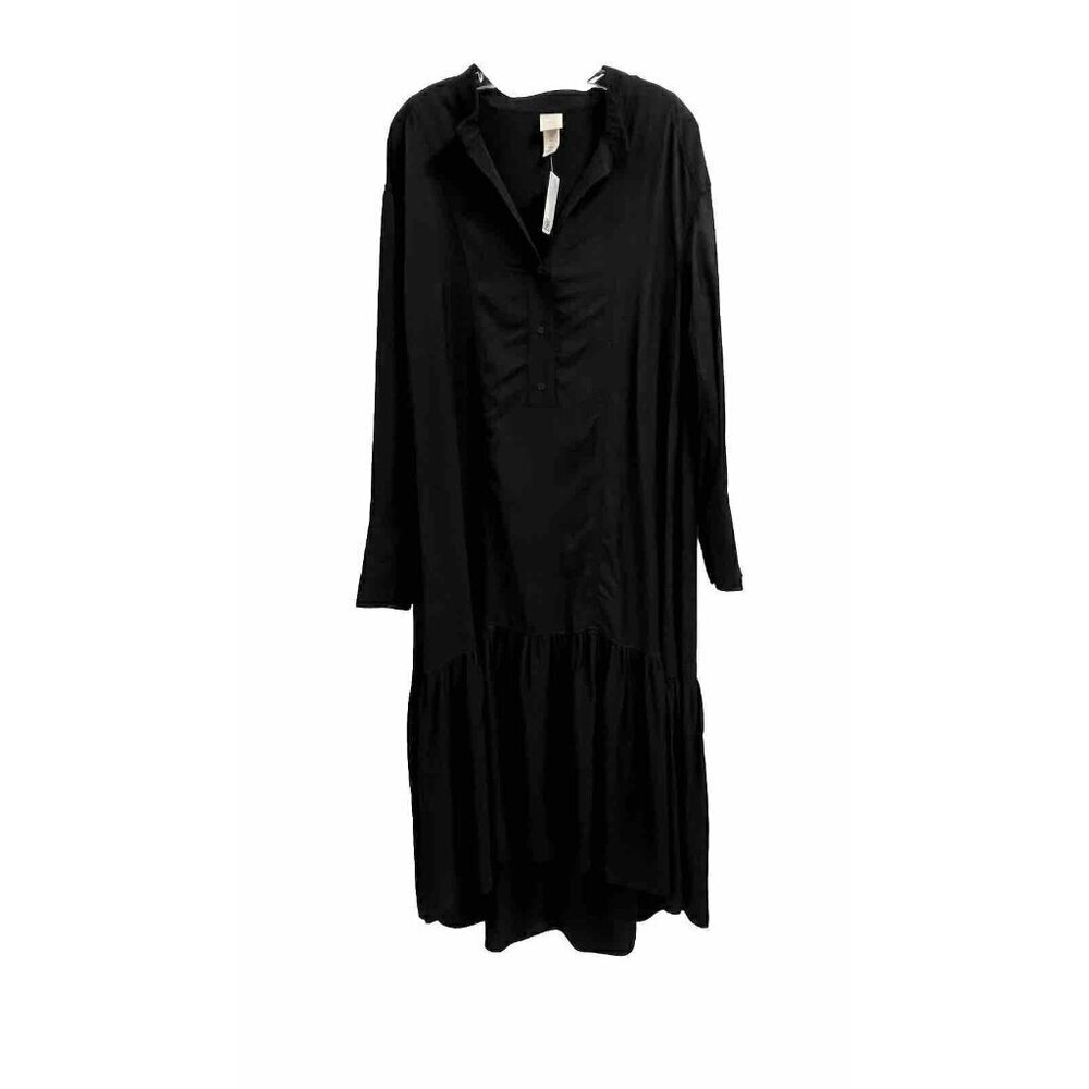 H&M Black Long Sleeve Maxi Dress Ruffles Viscose Sz Small NWT